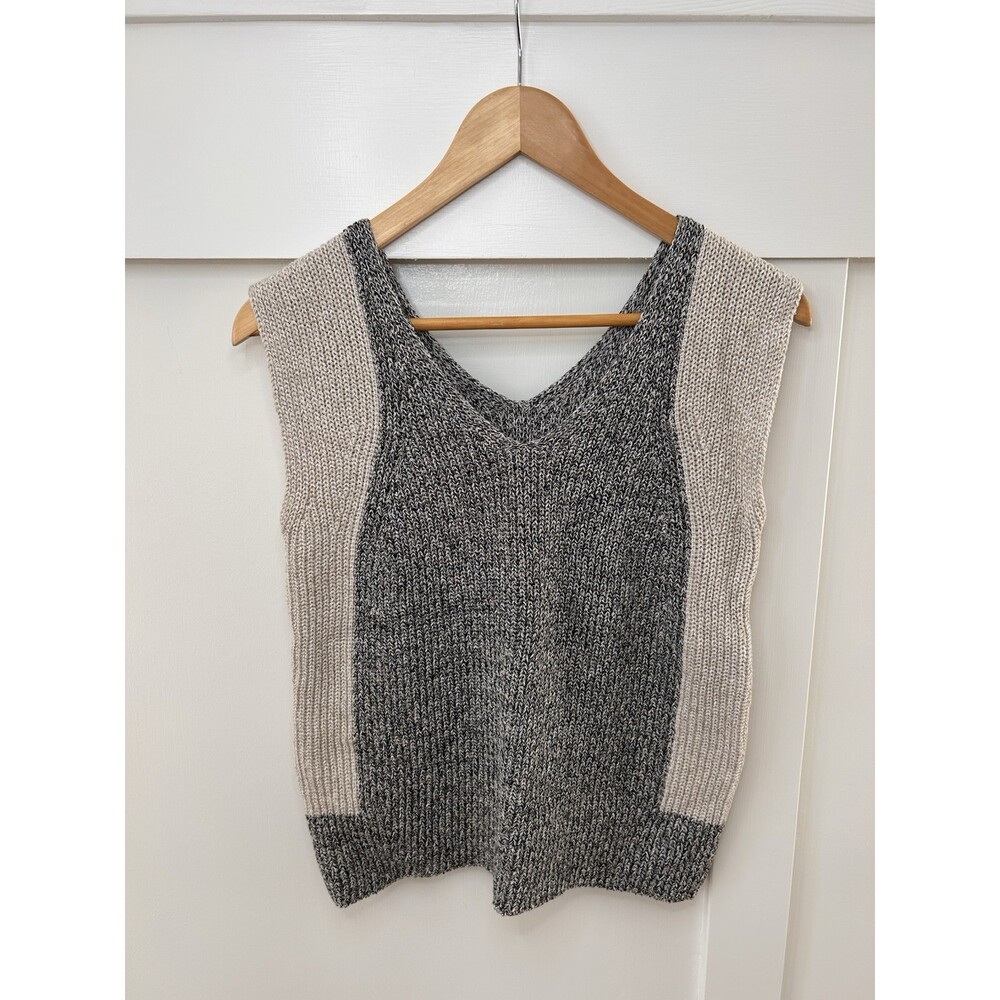 Annette Görtz Women's Gray Beige Colorblock Knit V-Neck Sleeveless Tank Top S
